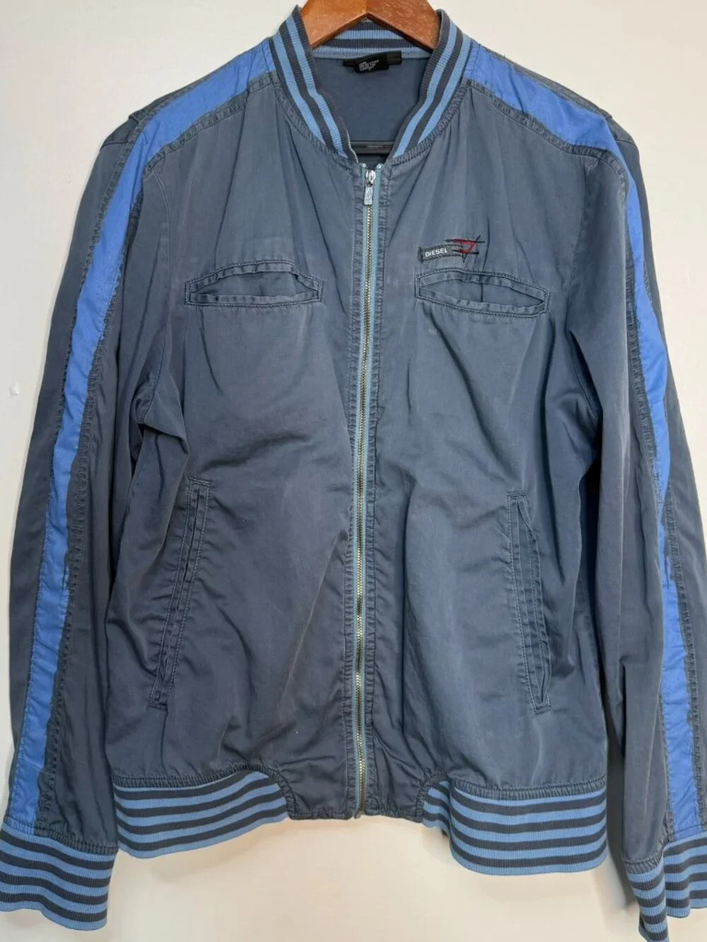 Diesel Cotton Bomber Jacket Blue Grey Colorblock M - Picture 1 of 11